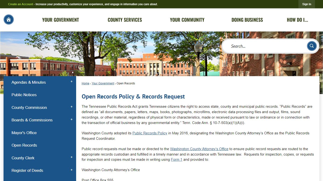 Open Records Policy & Records Request | Washington County, TN