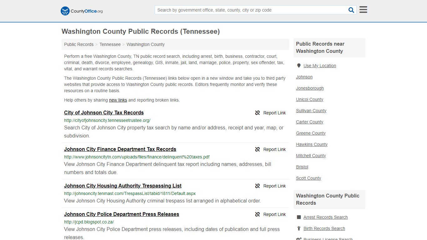 Washington County Public Records (Tennessee) - County Office